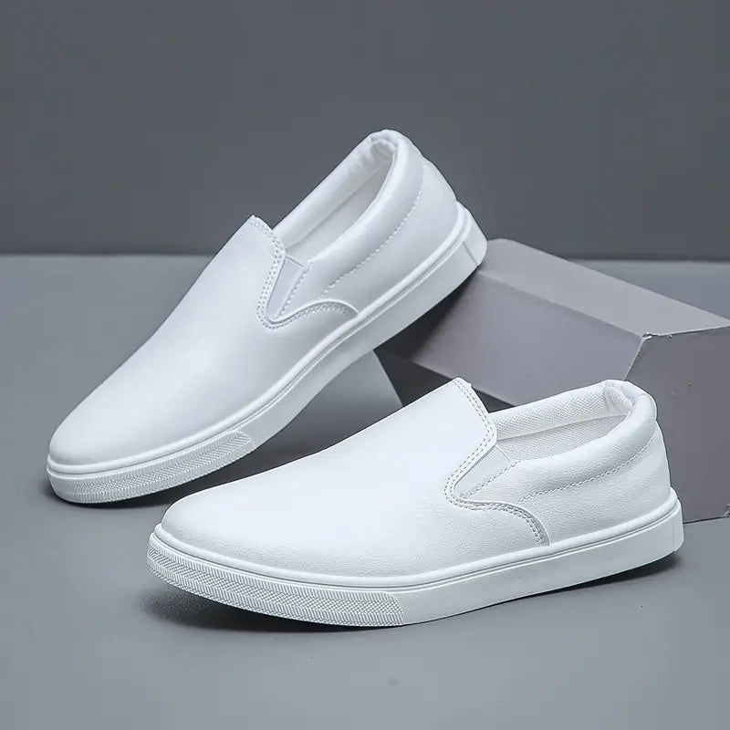 Weiße Slip-On-Sneaker aus Canvas, Unisex, modisch, bequem, rutschfest, Freizeit.