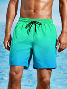Herren Badeshorts, grün-blau, Kordelzug, Strandmode, Sommerbekleidung, schnelltrocknend.
