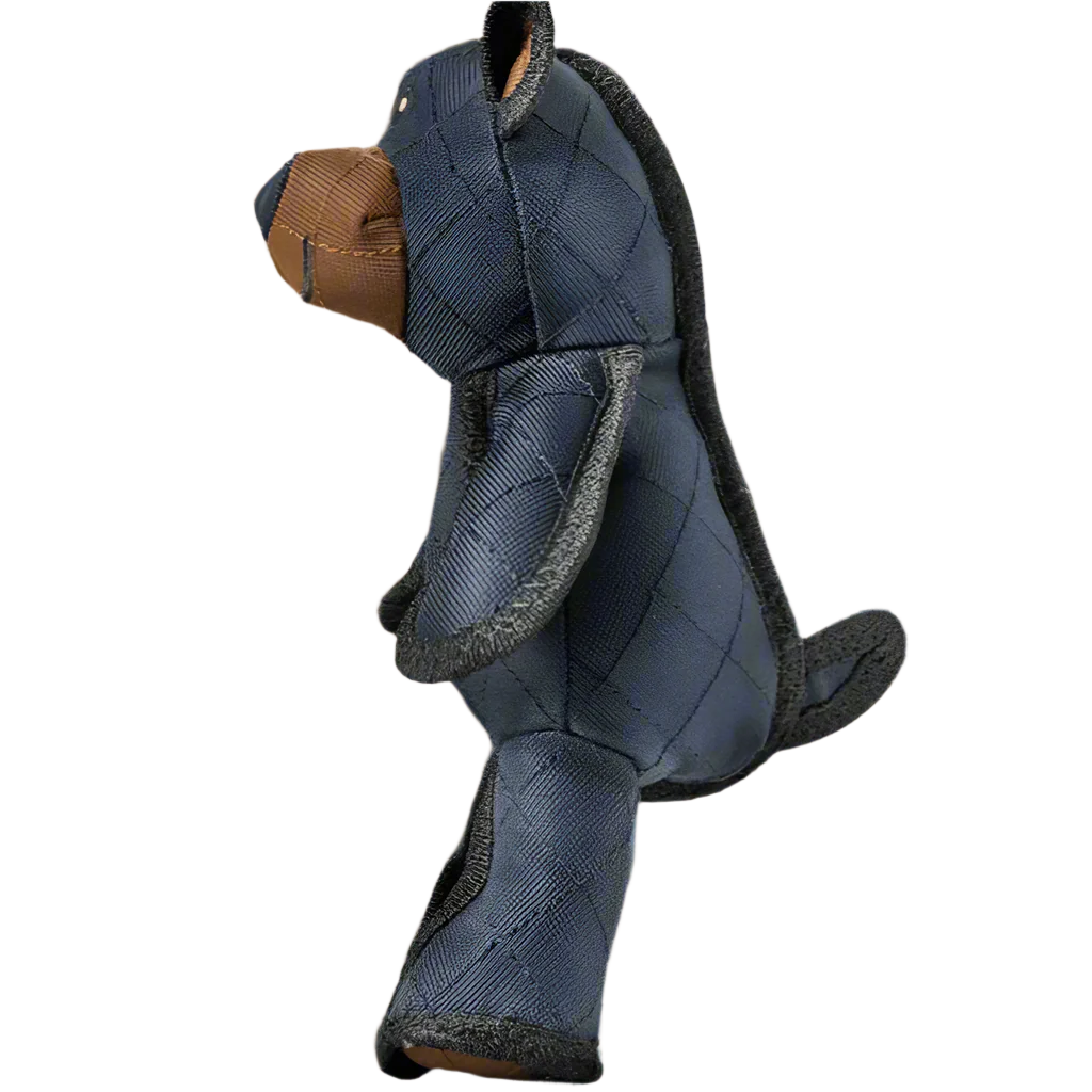 Plüschbär in dunkelblauem Stoff, stehende Position, ideal als Kinderzimmer-Dekoration oder Geschenk. Hochwertiges Spielzeug, langlebig und stilvoll.