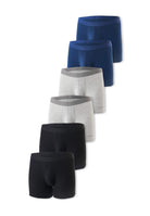 6er-Pack Herren-Boxershorts in Blau, Grau und Schwarz, bequeme Passform, atmungsaktiver Baumwollstoff, ideal für täglichen Komfort.