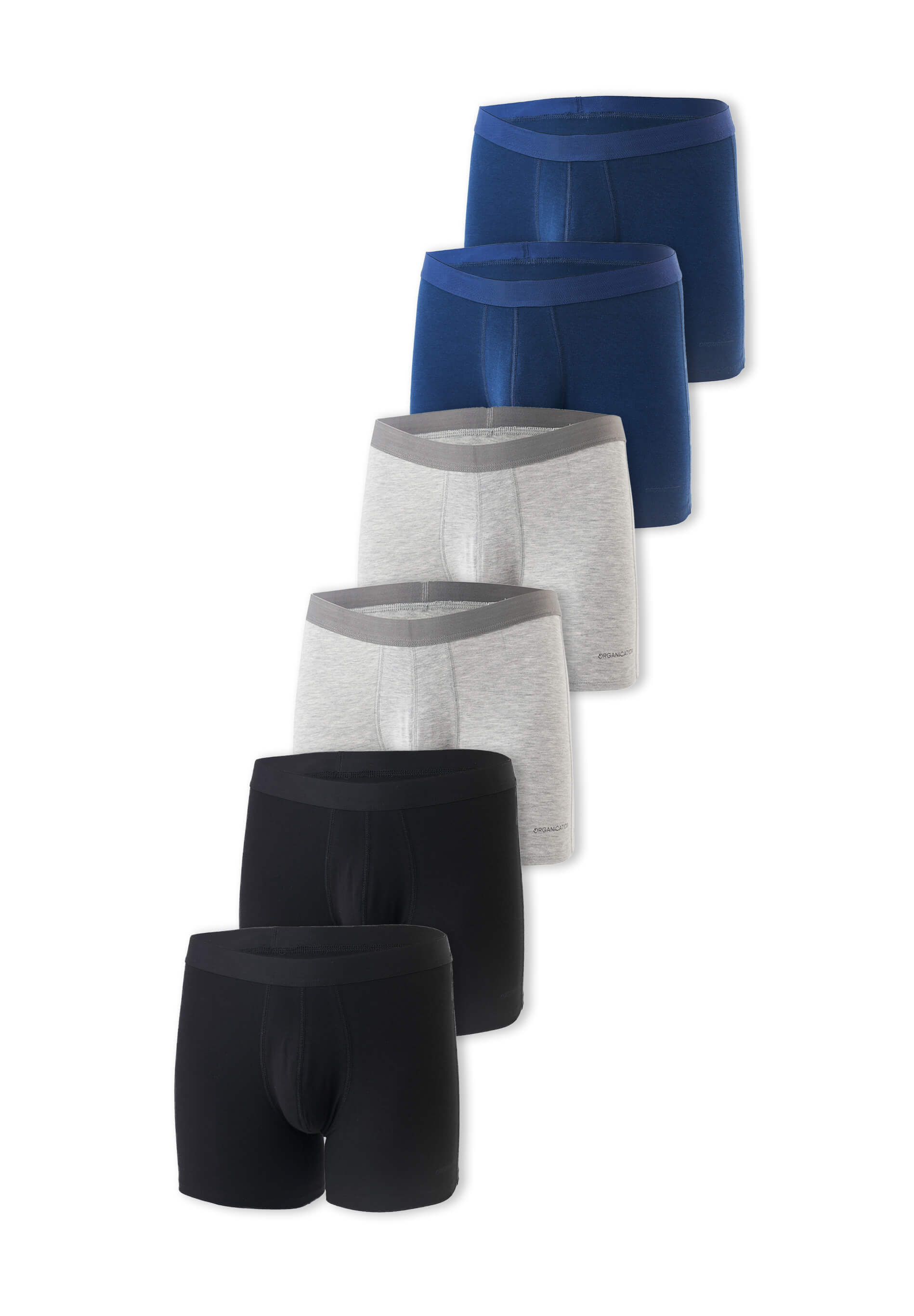 6er-Pack Herren-Boxershorts in Blau, Grau und Schwarz, bequeme Passform, atmungsaktiver Baumwollstoff, ideal für täglichen Komfort.