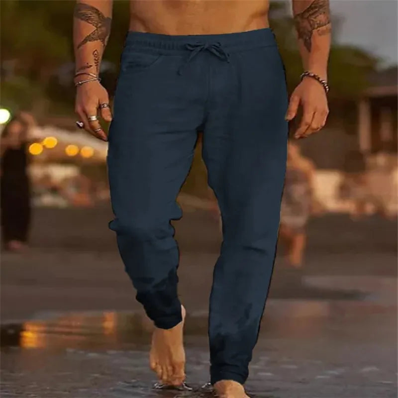 Herren Jogginghose, dunkelblau, lässig, Strand, bequem, elastischer Bund, modisch, Freizeitkleidung, ideal für Sommer, atmungsaktiv.