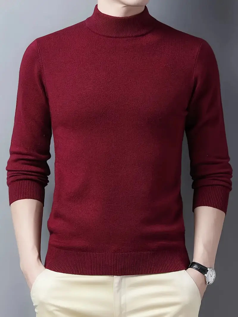 Herren Rollkragenpullover in Burgunderrot, elegant und stilvoll. Perfekt für Herbstmode, aus weichem Material, ideal für kühle Tage.