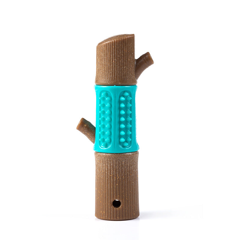 Kauspielzeug für Hunde in Form eines Baumstamms, mit blauer, genoppter Oberfläche. Ideal für Zahnpflege und Spielspaß. Hundezubehör, robust.