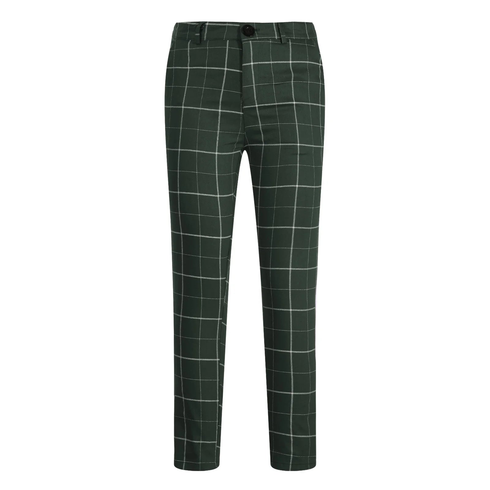 Grüne karierte Hose, Herrenmode, Baumwolle, elegantes Design, kariertes Muster, Freizeitkleidung.