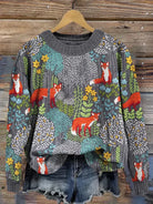 Bunter Pullover mit Fuchs- und Waldmotiv, ideal für Herbstmode. Hochwertiger Strick, lebendige Farben, einzigartiges Design, gemütlich und stilvoll.