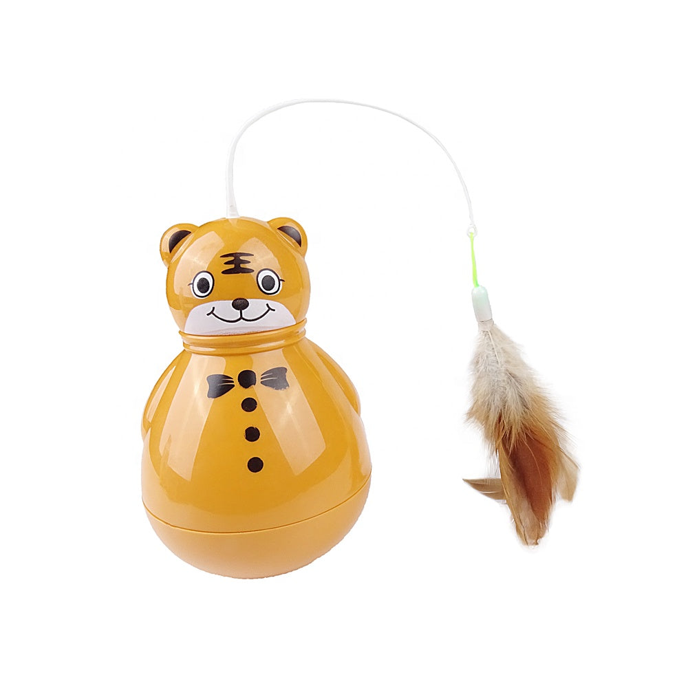 Katzenspielzeug Tiger-Design mit Feder, interaktives Spielzeug, orange, Kunststoff.