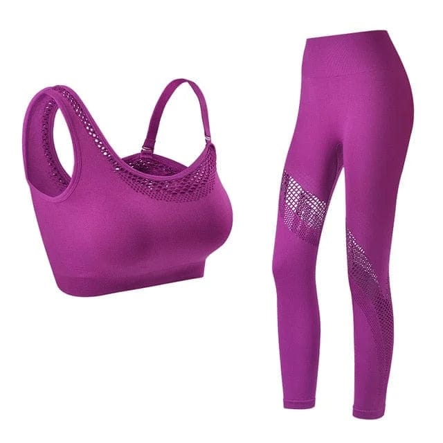 Lila Sportset für Damen: Nahtloses Sport-BH und Leggings, atmungsaktiv, ideal für Yoga und Fitness. Hochwertige Sportbekleidung online kaufen.
