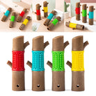 Bunte Hundekauspielzeuge in Baumstammform, ideal für Zahnpflege und Spielspaß. Robustes Material, fördert gesunde Zähne und Zahnfleisch.