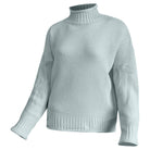 Damen-Pullover in Hellblau, Strickmuster, Rollkragen, langärmlig. Modischer Strickpullover, ideal für Herbst und Winter. Hochwertige Damenmode.