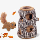Hundespielzeug Baumstamm mit Eichhörnchen, interaktiv, Plüsch, braun, für Hunde und Katzen.