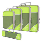 Grüne Kompressions-Packwürfel Set, Reise-Organizer, leicht, platzsparend, mit Reißverschluss.