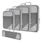 Graue Kompressions-Packwürfel Set, Reise-Organizer, leicht, platzsparend, mit Reißverschluss.