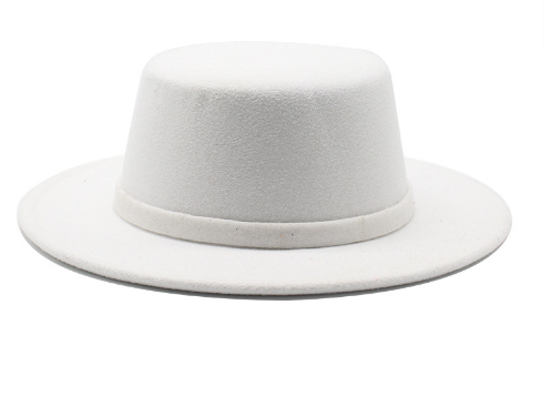Weißer Filzhut, klassisch, breitkrempig, Unisex-Modeaccessoire, elegant, stilvoll.