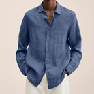 Elegantes Herrenhemd aus Leinen in Blau, perfekt für Sommermode. Atmungsaktiv, stilvoll und vielseitig kombinierbar für jeden Anlass.