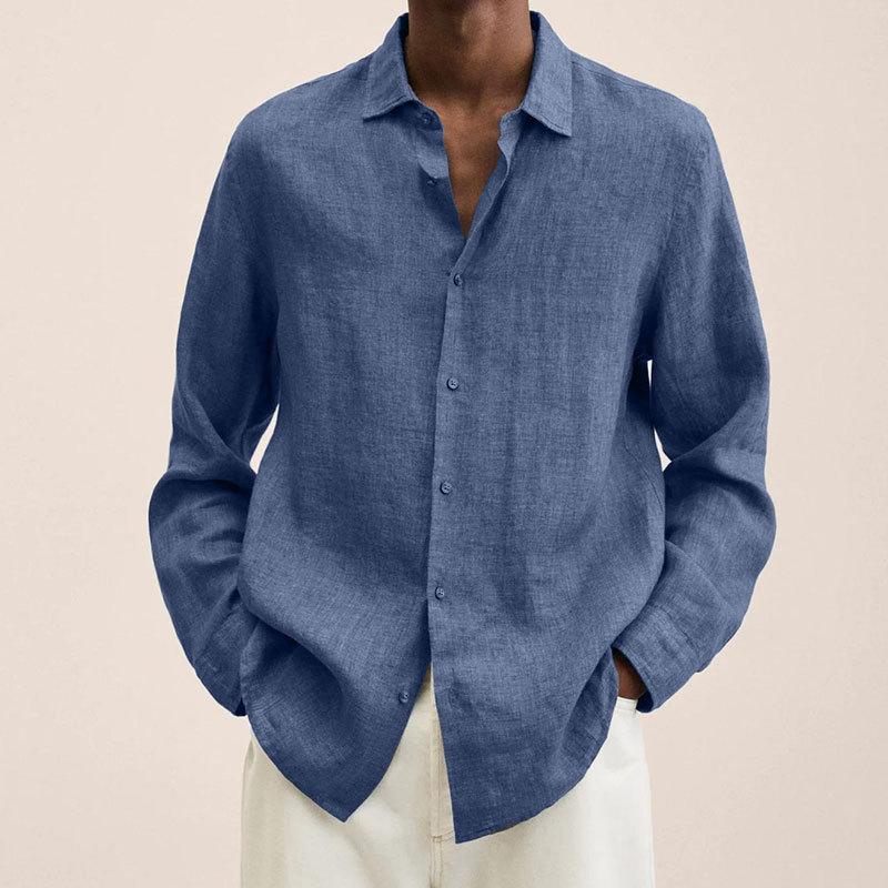 Elegantes Herrenhemd aus Leinen in Blau, perfekt für Sommermode. Atmungsaktiv, stilvoll und vielseitig kombinierbar für jeden Anlass.