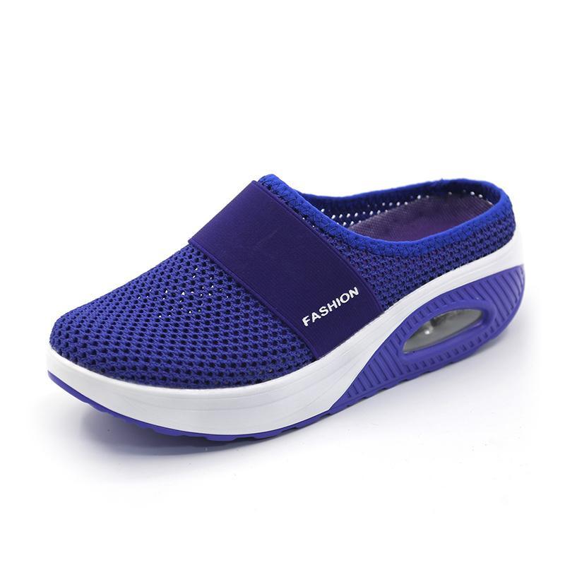 Orthopädische Diabetiker-Schuhe mit Luftkissen, blau, atmungsaktiv, rutschfest, ideal für Komfort und Unterstützung beim Gehen.