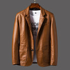 Herren-Lederjacke, braun, mit Reverskragen, Business-Stil, PU-Blazer, koreanisches Design, schlank, modisch, ideal für Herbst und Winter.