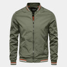 Grüne Bomberjacke für Herren, Reißverschluss, Baumwolle, modisch, Freizeitkleidung.