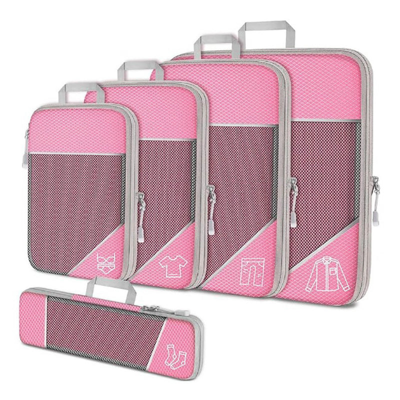 Rosa Kompressions-Packwürfel Set, Reise-Organizer, leicht, platzsparend, Gepäckzubehör.