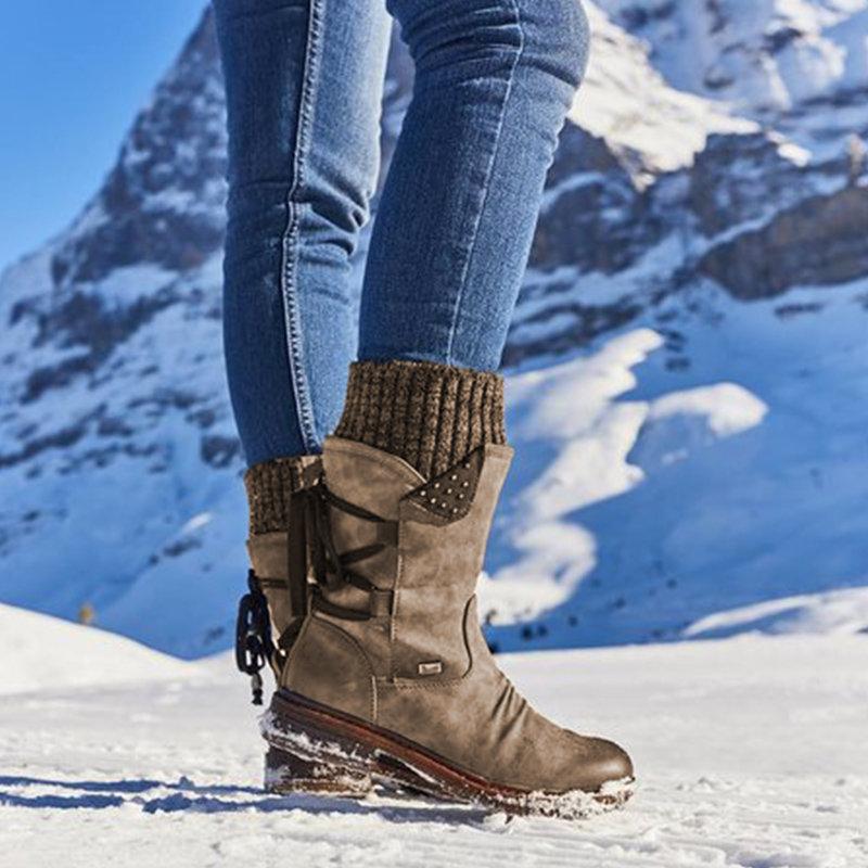 Damen-Winterstiefel aus Wildleder, warm gefüttert, rutschfeste Sohle, ideal für Outdoor-Aktivitäten im Schnee, modisch und funktional.