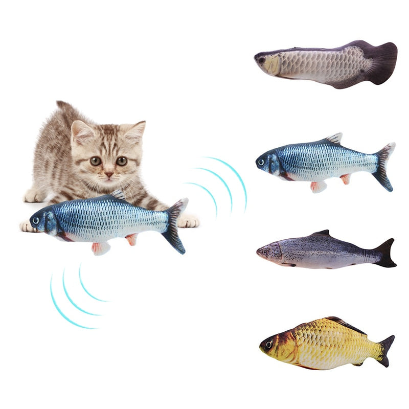 Katzenspielzeug Fisch, interaktiv, Plüsch, realistisch, für Katzen, grau, blau, gelb, weiß
