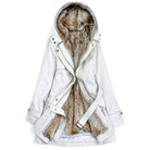 Weiße Damenjacke mit Kunstfellfutter, Kapuze und Gürtel. Perfekt für Wintermode, stilvoll und warm. Hochwertige Materialien, modisches Design.