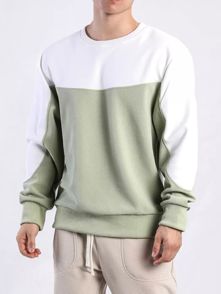Männer-Pullover, zweifarbig, grün-weiß, langärmelig, Freizeitmode, Baumwolle.