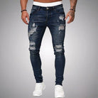 Herren-Jeans, dunkelblau, zerrissen, Slim Fit, modisch, Freizeitkleidung, Denim-Hose.
