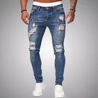 Herren-Jeans, hellblau, zerrissen, Slim Fit, modisch, Denim-Hose, Freizeitkleidung.