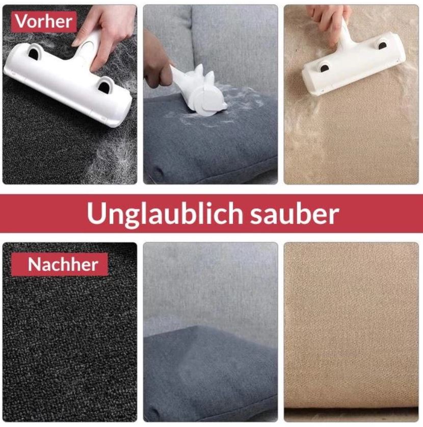 Tierhaarentferner für Sofa, weiß, effektiv, Vorher-Nachher-Ergebnis, saubere Polster.