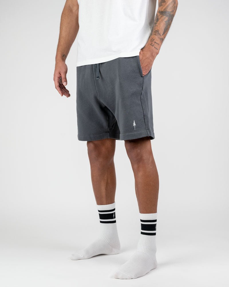Graue Jogging-Shorts für Herren, bequem und sportlich, ideal für Fitness und Freizeit. Hochwertige Baumwolle, elastischer Bund, seitliche Taschen.