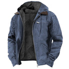Herren Winterjacke mit Kapuze, blau, warm gefüttert, Reißverschluss, Taschen, modisch, ideal für kalte Tage, Outdoor-Aktivitäten.