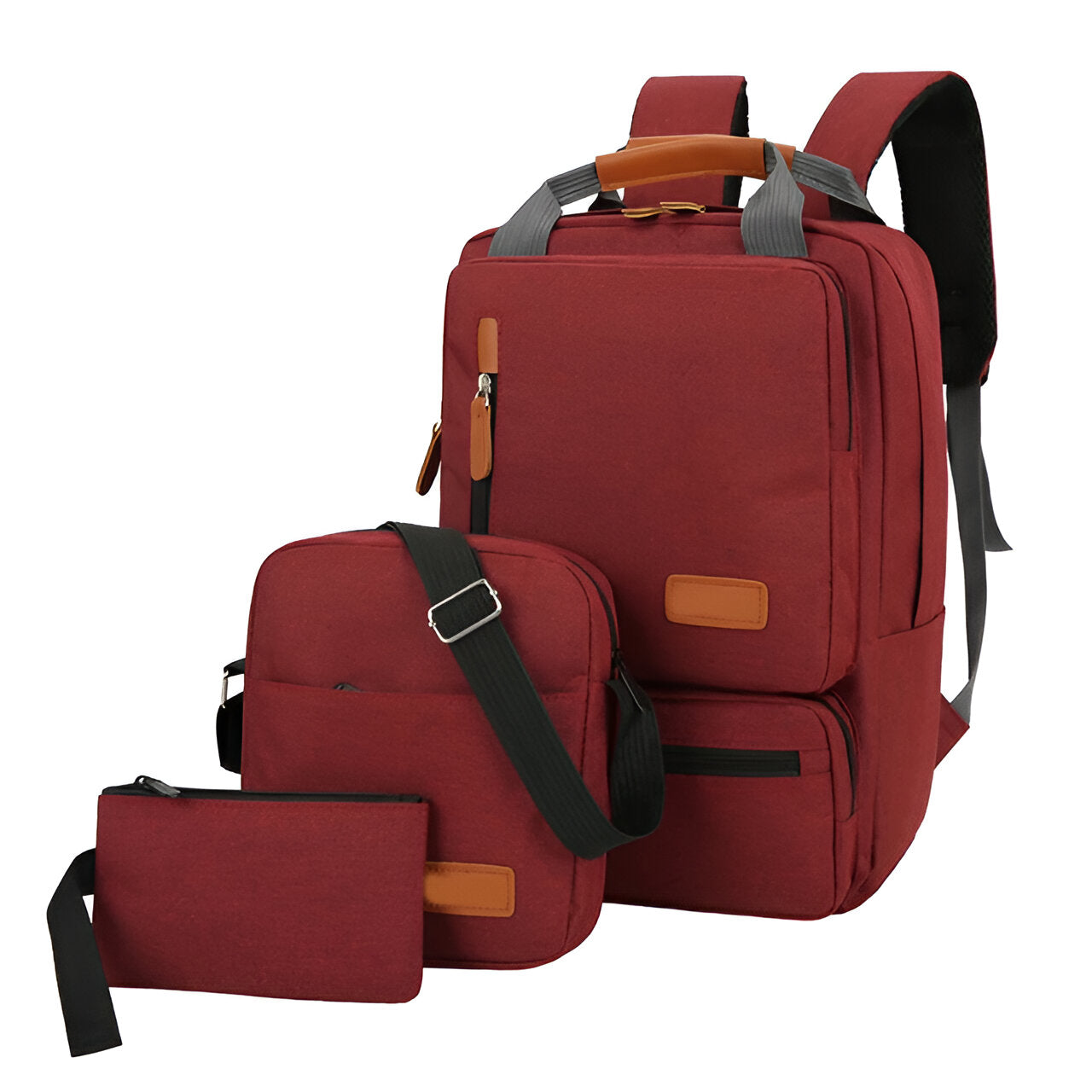 Roter Rucksack-Set aus Canvas, 3-teilig, mit Laptopfach, ideal für Schule und Reisen.