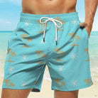 Herren Badeshorts türkis mit Palmenmuster, Strandmode, Sommerbekleidung, elastischer Bund.