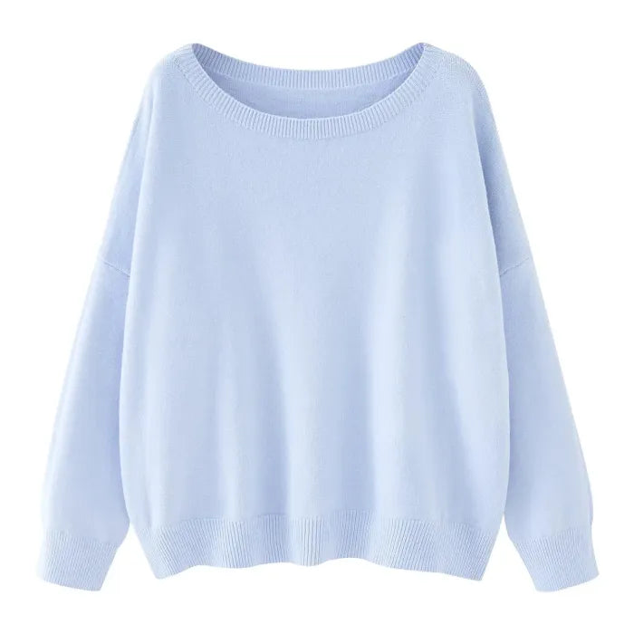 Hellblauer Pullover aus Baumwolle, lässiger Schnitt, ideal für Damenmode. Perfekt für Frühling und Herbst. Bequem und stilvoll.