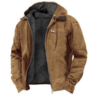 Herren Winterjacke mit Kapuze, warm gefüttert, Reißverschluss, braun, ideal für kalte Tage. Perfekt für Outdoor-Aktivitäten und Freizeit.
