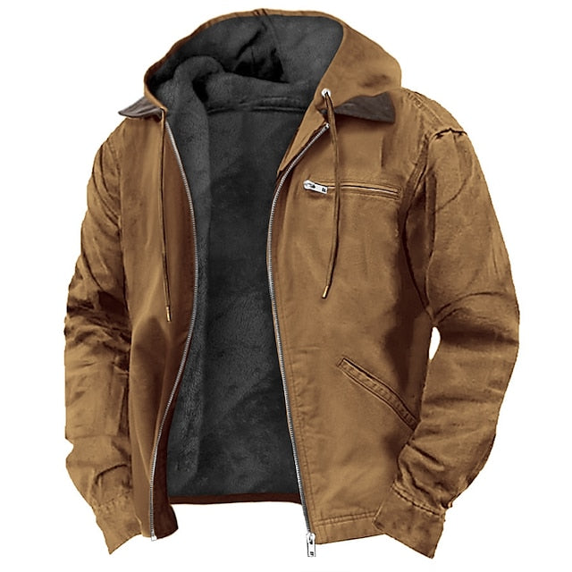 Herren Winterjacke mit Kapuze, warm gefüttert, Reißverschluss, braun, ideal für kalte Tage. Perfekt für Outdoor-Aktivitäten und Freizeit.